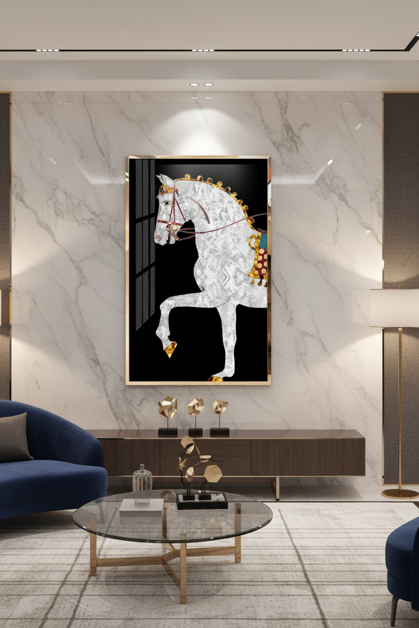 Cheval blanc dans un intérieur luxueux