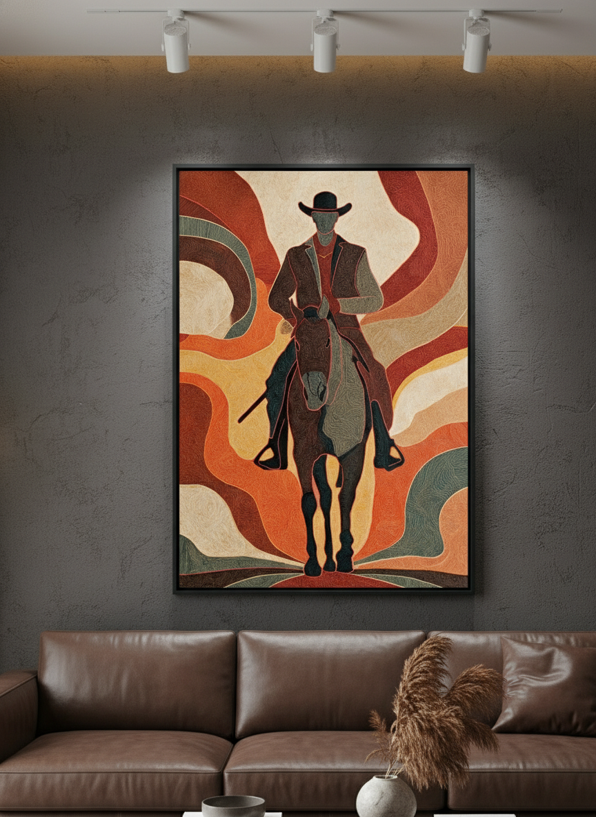 Cowboy avec cadre noir - focus sur le tableau