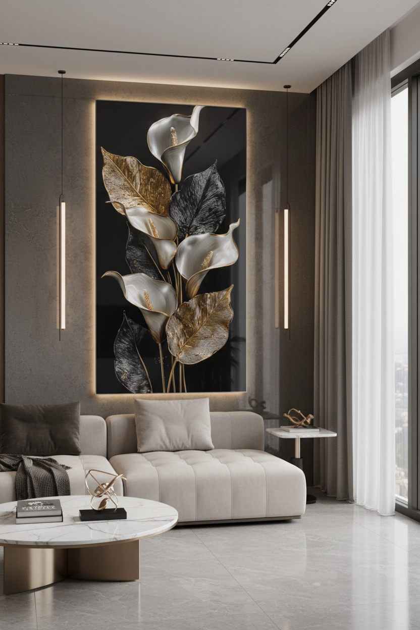 Fleurs dorées dans un intérieur luxueux
