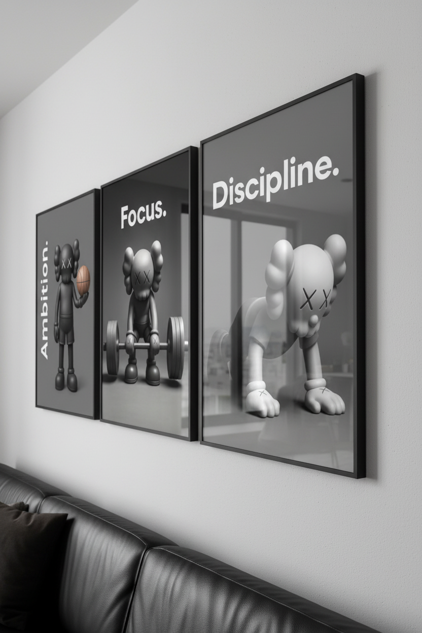 Vue d'angle des 3 tableaux