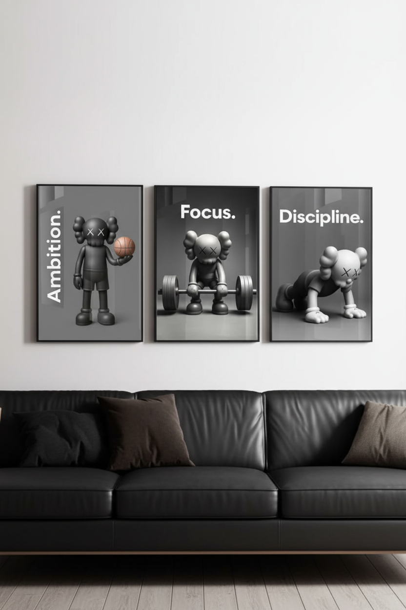 Vue directe des 3 tableaux