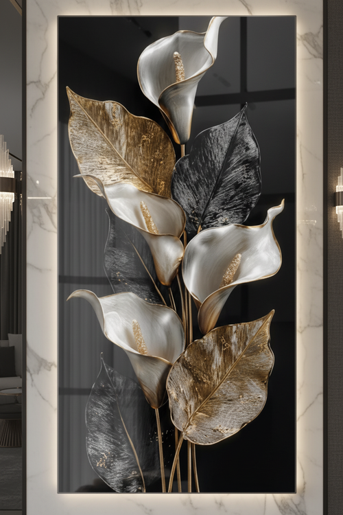 Zoom fleurs dorées et argentées